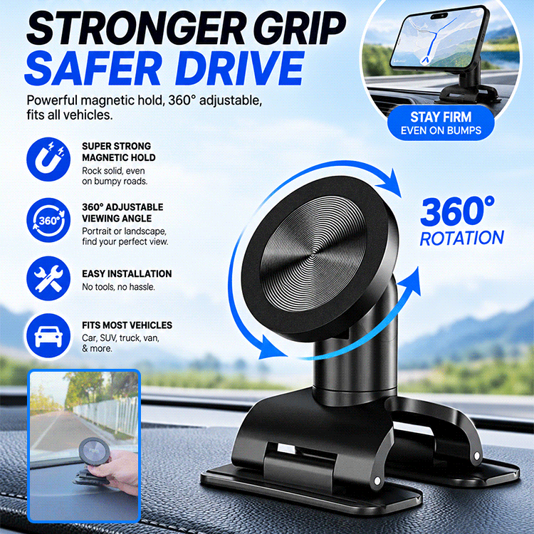 🚗📱🧭 New multifunctional magnetic car mount—a rotating phone holder designed for car navigation.