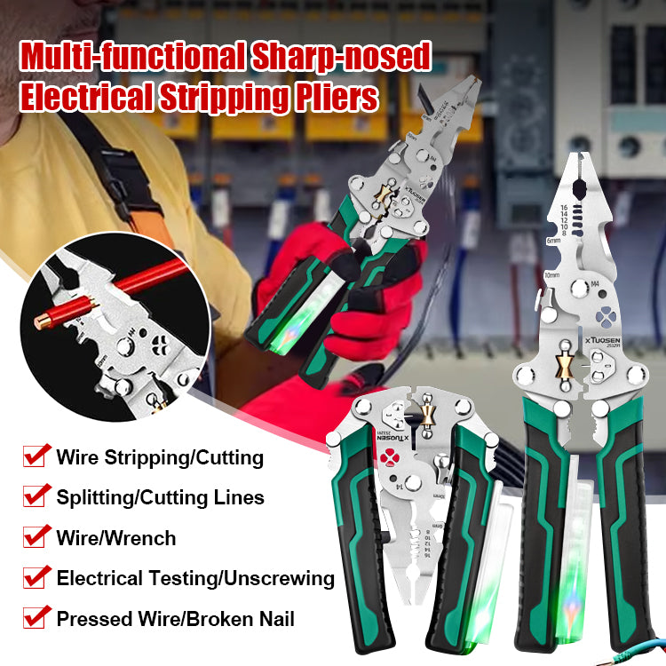 🧰⚒️ Multifunctional household wire strippers—a foldable, electrician-grade tool featuring a built-in voltage tester.