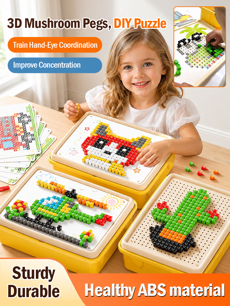 🧒👦 3D mushroom peg puzzle, a safe and versatile DIY assembly tool for children.