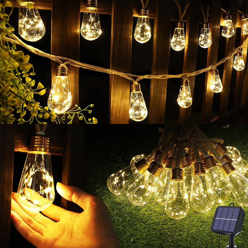 🏠💡 Solar-powered hemp rope string lights, waterproof LED ambient lights for camping, and decorative lights for courtyards and gardens.