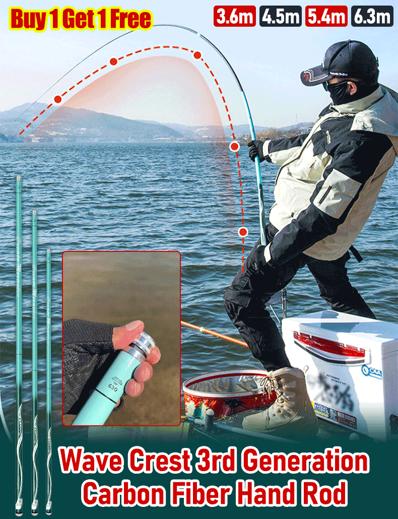 🎣🌊Fishing Rod "Wave Crest" Generation 3, long carbon rod 5H28, ultralight and ultra-hard.