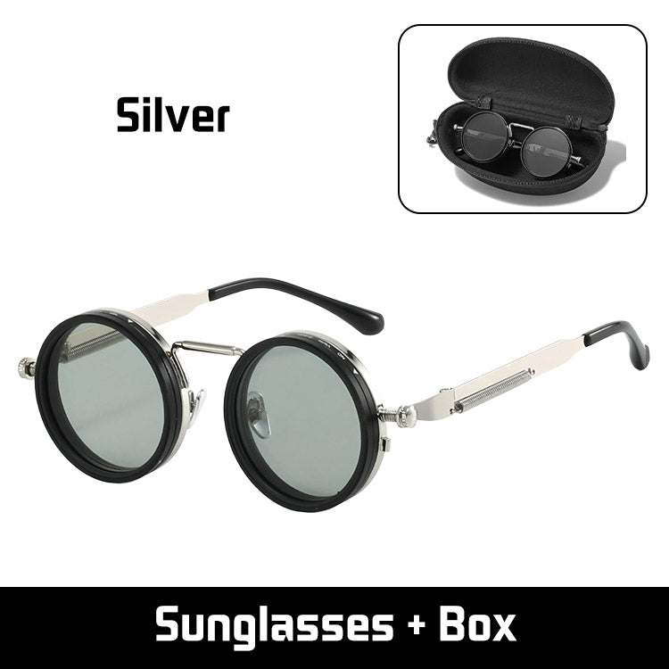 🕶️🕶️ Retro round frame sunglasses with 9 adjustable light levels, suitable for day and night use while driving, fishing, and outdoors.