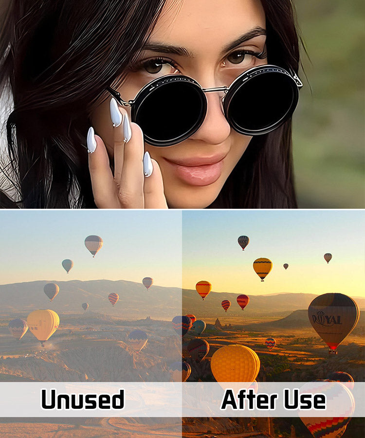 🕶️🕶️ Retro round frame sunglasses with 9 adjustable light levels, suitable for day and night use while driving, fishing, and outdoors.