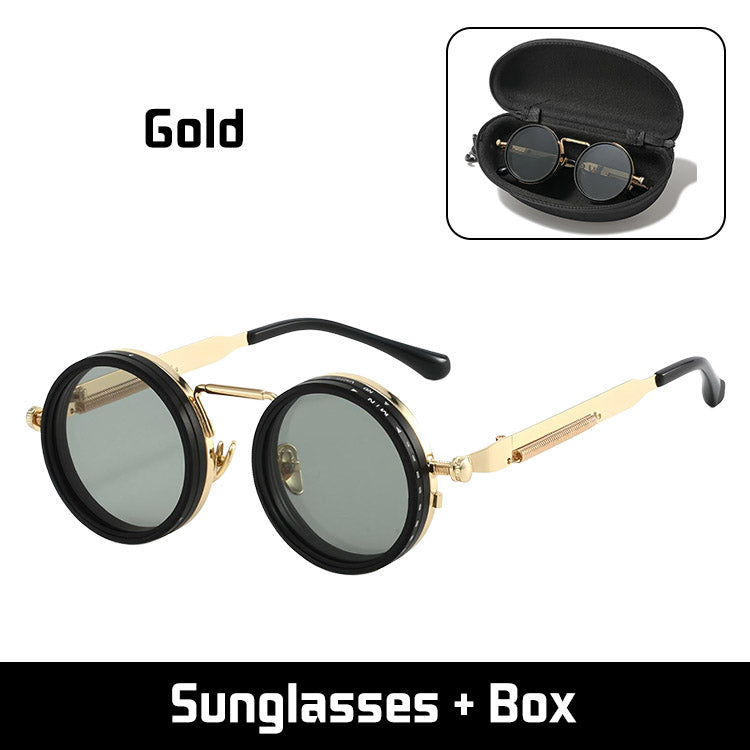 🕶️🕶️ Retro round frame sunglasses with 9 adjustable light levels, suitable for day and night use while driving, fishing, and outdoors.