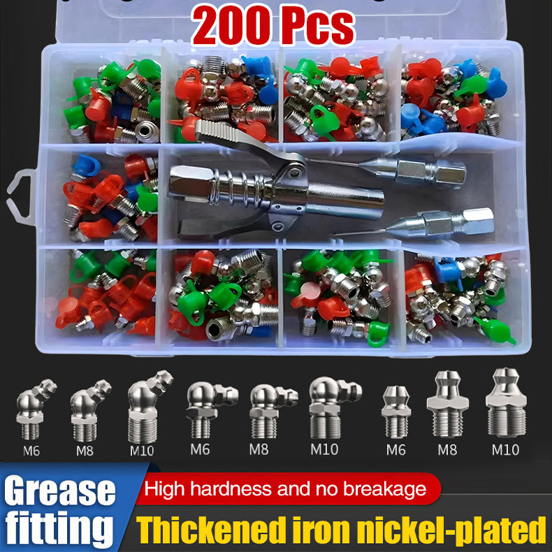 【200 PCS】Double handle grease nozzle set, One box meets all your lubrication needs