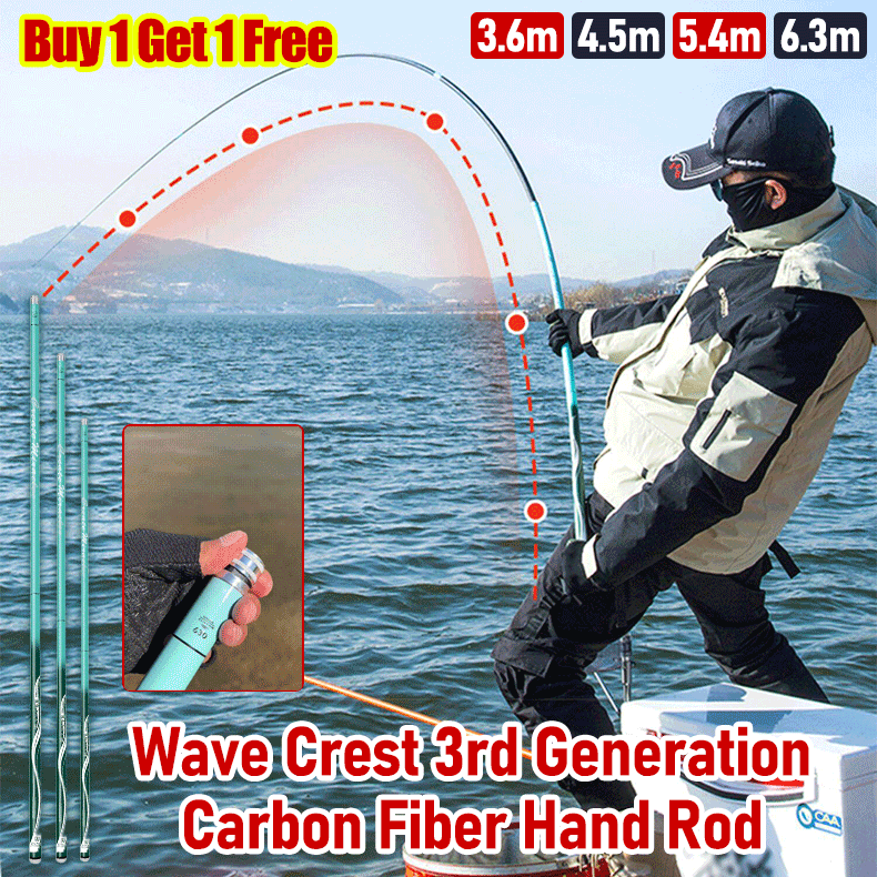 🎣🌊Fishing Rod "Wave Crest" Generation 3, long carbon rod 5H28, ultralight and ultra-hard.