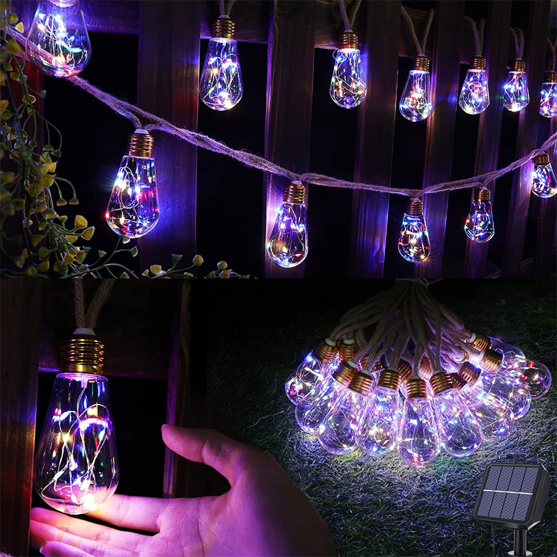 🏠💡 Solar-powered hemp rope string lights, waterproof LED ambient lights for camping, and decorative lights for courtyards and gardens.